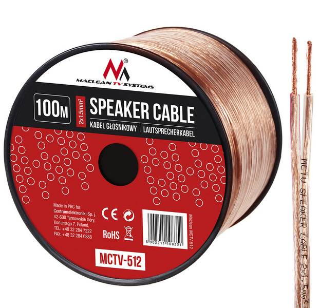 Zdjęcie produktu: Kabel głośnikowy 2x1.5 100m Maclean MCTV-512