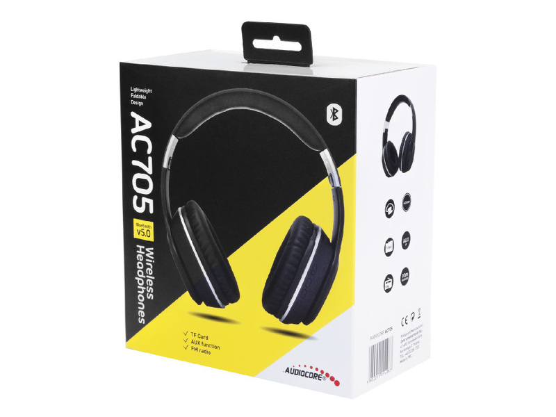 Zdjęcie produktu: Bezprzewodowe słuchawki nauszne bluetooth V5.0+EDR Audiocore AC705 B czarne