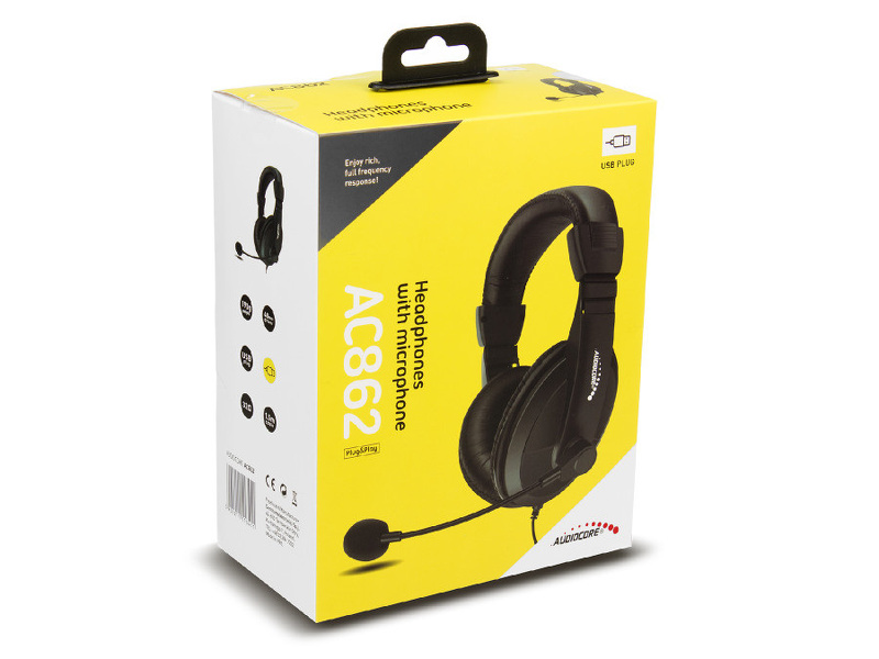 Zdjęcie produktu: Nauszne słuchawki USB plug&play z mikrofonem Audiocore, dł. kabla 1,5m do pracy zdalnej AC862 Zdjęcie produktu: Nauszne słuchawki USB plug&play z mikrofonem Audiocore, dł. kabla 1,5m do pracy zdalnej AC862