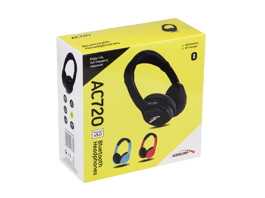 Bezprzewodowe słuchawki nauszne bluetooth V5.1 Audiocore, 200mAh, czas pracy 3-4h, czas ładowania 1-2h, AC720 BL niebieskie