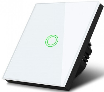 Miniatura produktu: Dotykowy włącznik światła Maclean, pojedynczy, szklany, biały z okrągłym podśw. przycisku, 86x86mm, MCE702W