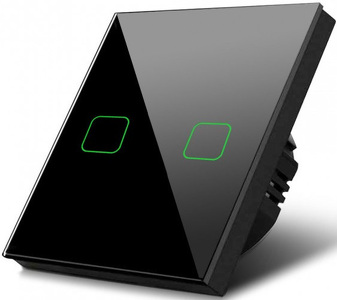 Miniatura produktu: Dotykowy włącznik światła Maclean, podwójny, szklany, czarny z kwadratowym podśw. przycisku, MCE703B