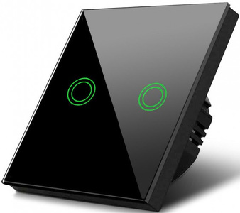 Miniatura produktu: Dotykowy włącznik światła Maclean, podwójny, szklany, czarny z okrągłym podśw. przycisku, 86x86mm, MCE704B