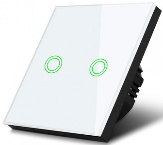 Miniatura produktu: Dotykowy włącznik światła Maclean, podwójny, schodowy, krzyżowy szklany, biały z okrągłym podśw. przycisku, 86x86mm, MCE711W