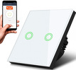 Dotykowy włącznik światła Maclean, podwójny, SMART, Tuya APP, szklany, biały z okrągłym podśw. przycisku, 86x86mm, MCE714W