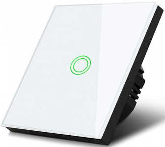 Miniatura produktu: Dotykowy włącznik światła Maclean, pojedynczy, schodowy, krzyżowy, szklany, biały z okrągłym podśw. przycisku, 86x86mm, MCE710W