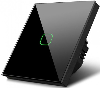 Miniatura produktu: Dotykowy włącznik światła Maclean, pojedynczy, schodowy, krzyżowy, szklany, czarny z kwadratowym podśw. przycisku, 86x86mm, MCE713B