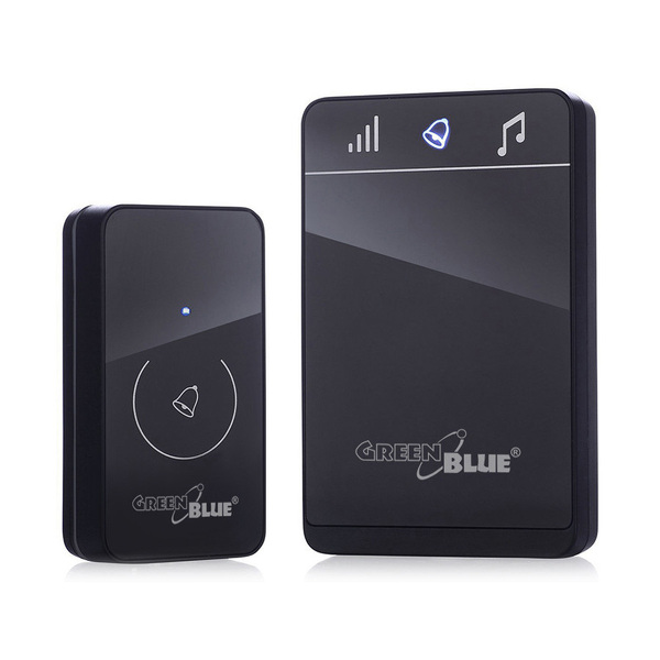 Zdjęcie produktu: Dzwonek bezprzewodowy nadajnik-2 odbiorniki GreenBlue, 38 melodii, czarny, dotykowy, zasięg do 150m, GB112