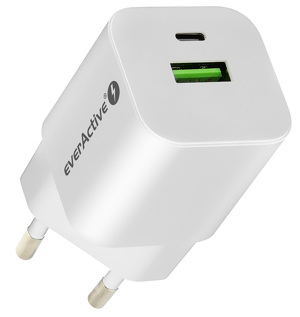 Miniatura produktu: Ładowarka sieciowa everActive GaN SC-390Q z gniazdem USB QC3.0 oraz USB-C PD PPS 30W - biała