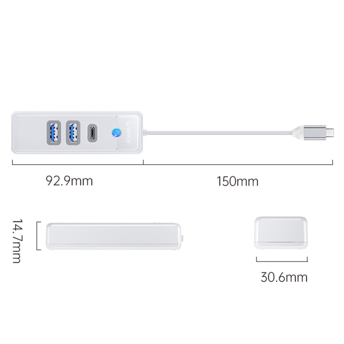 Orico HUB 2xUSB 3.1+Typ-C PWC2U-C3-015-WH-EP