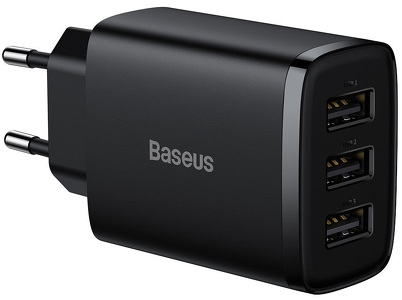 Miniatura produktu: Ładowarka sieciowa Baseus Compact Quick Charger 3x USB, 17W - czarna (CCXJ020101)