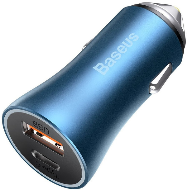 Zdjęcie produktu: Ładowarka samochodowa Baseus Golden Contactor Pro, USB + USB TYP-C, QC4.0+, PD, SCP, 40W - niebieska (CCJD-03)