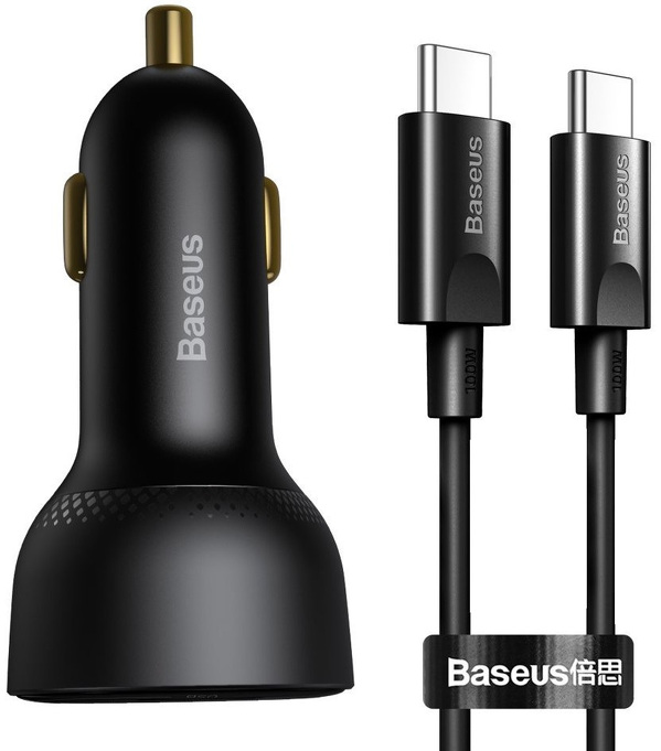 Zdjęcie produktu: Ładowarka samochodowa Baseus Superme USB, USB TYP-C, 100W + kabel USB TYP-C - czarna (TZCCZX-01)