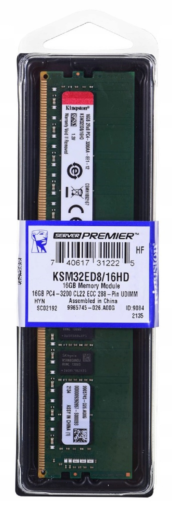 Zdjęcie produktu: Pamięć Kingston DIMM 16GB DDR4 PC4-3200 CL22 288-Pin ECC KSM32ED8/16HD