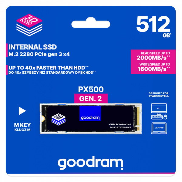 Zdjęcie produktu: Dysk GOODRAM SSD PX500-G2 512GB M.2 PCIe NVMe Gen3 SSDPR-PX500-512-80-G2