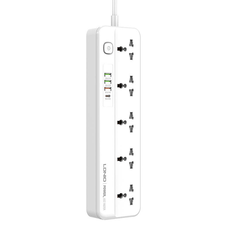 Listwa zasilająca z 5 gniazdami AC, 3x USB, USB-C, LDNIO SC5415, 2500W (biała)