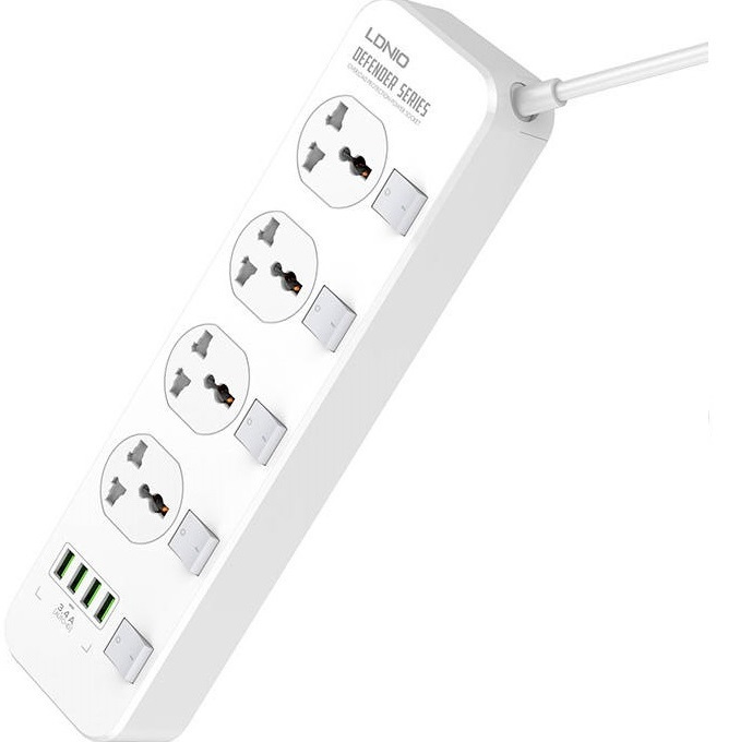 Listwa zasilająca z 4 gniazdami AC, 4x USB, LDNIO SC4408, 2500W (biała)