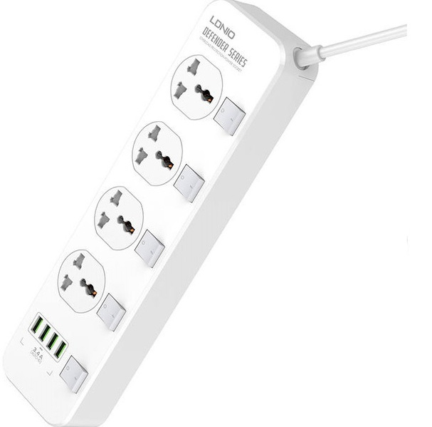 Zdjęcie produktu: Listwa zasilająca z 4 gniazdami AC, 4x USB, LDNIO SC4408, 2500W (biała)