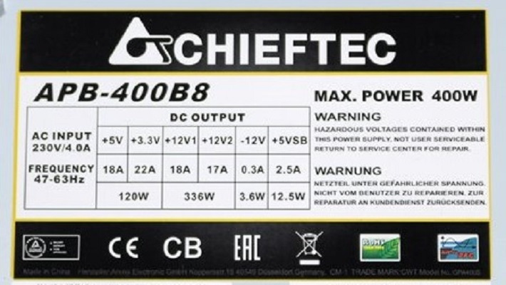 Zasilacz Chieftec Value APB-400B8 Bulk 400W Zasilacz Chieftec Value APB-400B8 Bulk 400W