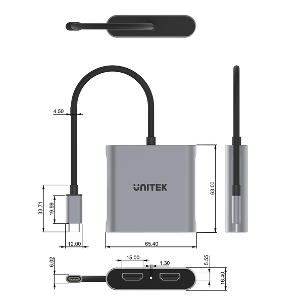 Zdjęcie produktu: Unitek Adapter USB C - 2x HDMI 2.0 (V1404B)