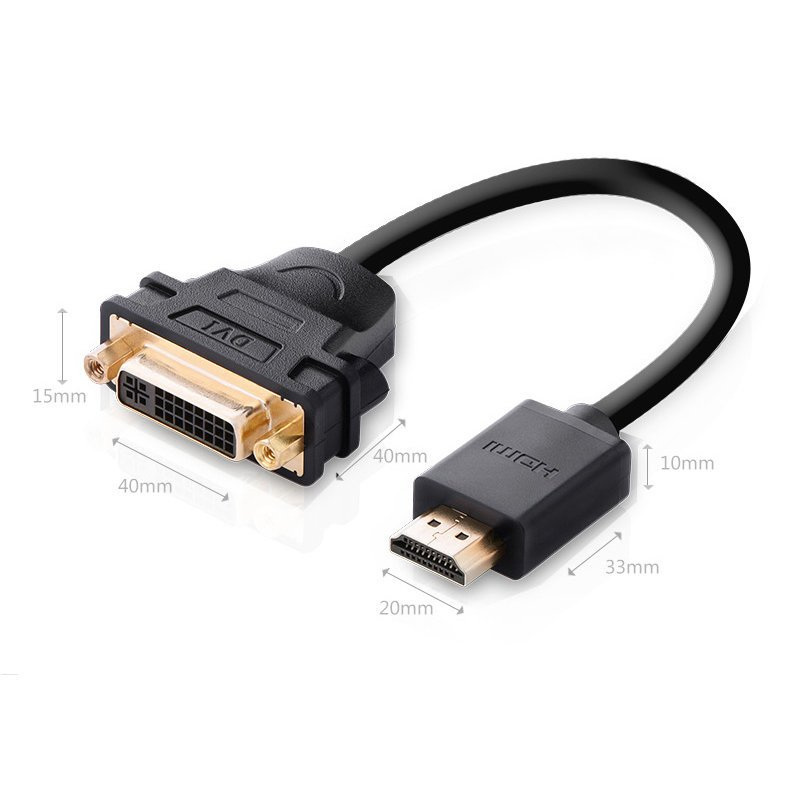 Adapter HDMI męski do DVI żeński UGREEN, 22cm - czarny (20136) Adapter HDMI męski do DVI żeński UGREEN, 22cm - czarny (20136)