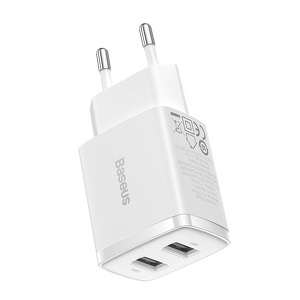 Miniatura produktu: Ładowarka sieciowa Baseus Compact Quick Charger, 2x USB, 10.5W - biała (CCXJ010202)