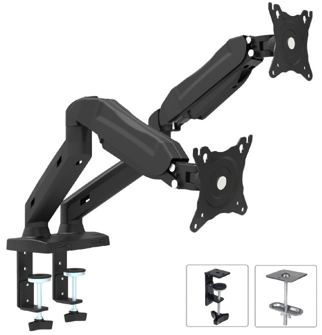 Uchwyt biurkowy do monitora LCD Maclean na dwa monitory, sprężyna gazowa, max. VESA 100x100, 13"-27", 8kg x2 kg, czarny, MC-861