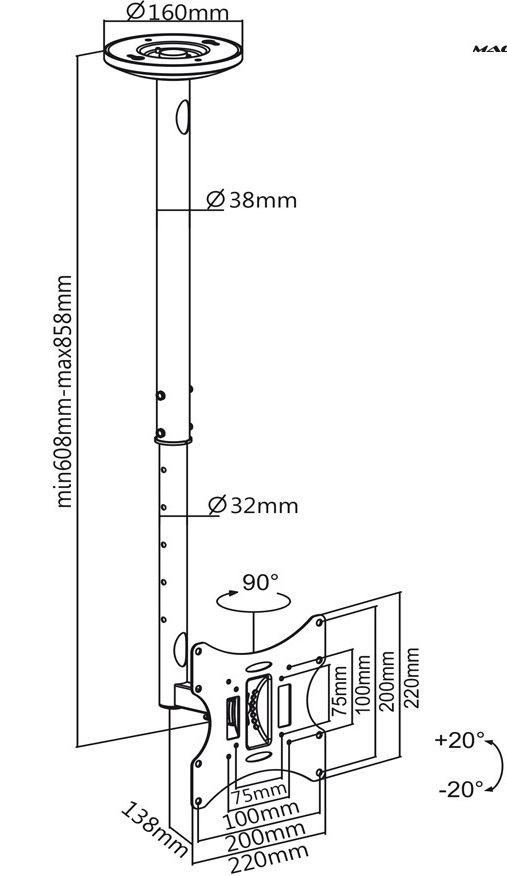 Uchwyt sufitowy Maclean MC-504A B 30kg 23-42