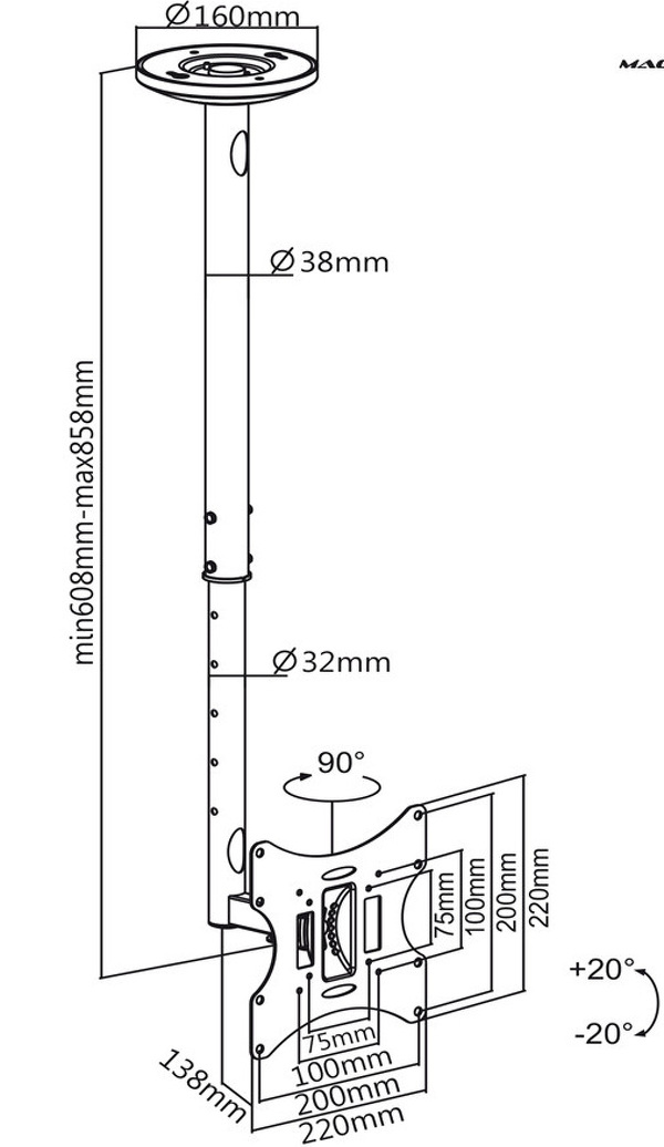 Zdjęcie produktu: Uchwyt sufitowy Maclean MC-504A B 30kg 23-42
