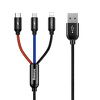 Kabel przewód pleciony USB 3w1 - USB TYP-C, Lightning, micro USB 120cm 3,5A max Baseus Primary Colors - czarny
