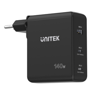 Miniatura produktu: Ładowarka sieciowa Unitek GaN 3 1x USB, 2x USB TYP-C PD 3.1, 140W, QC 3.0 - 18W - czarna (P1115A)