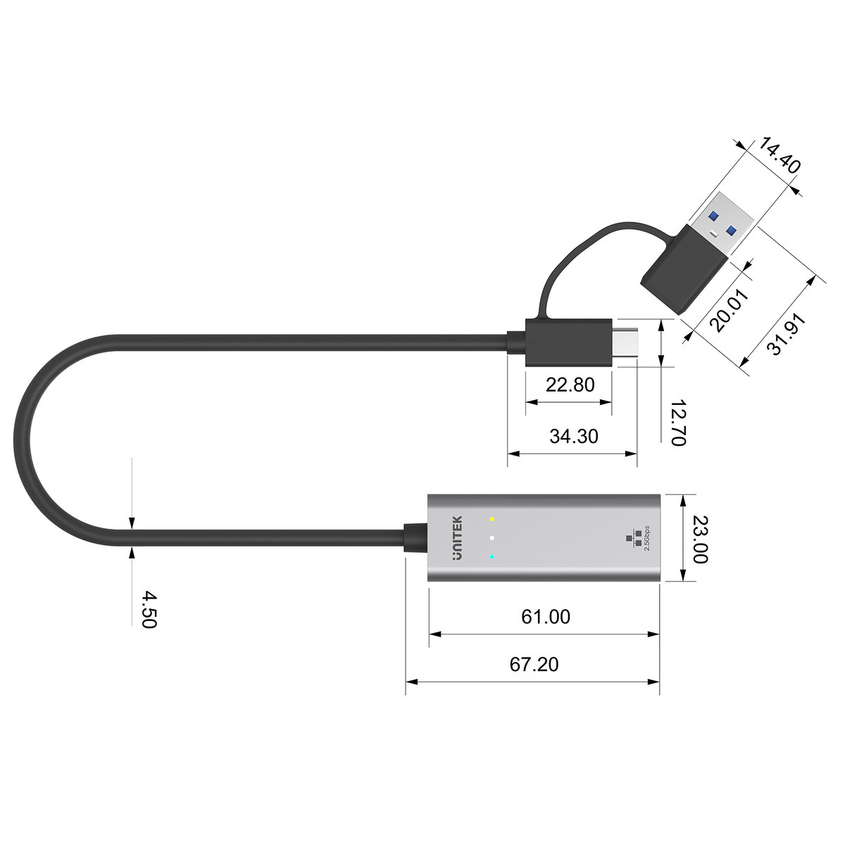 Unitek Adapter USB-A/TYP-C RJ45 (U1313C)