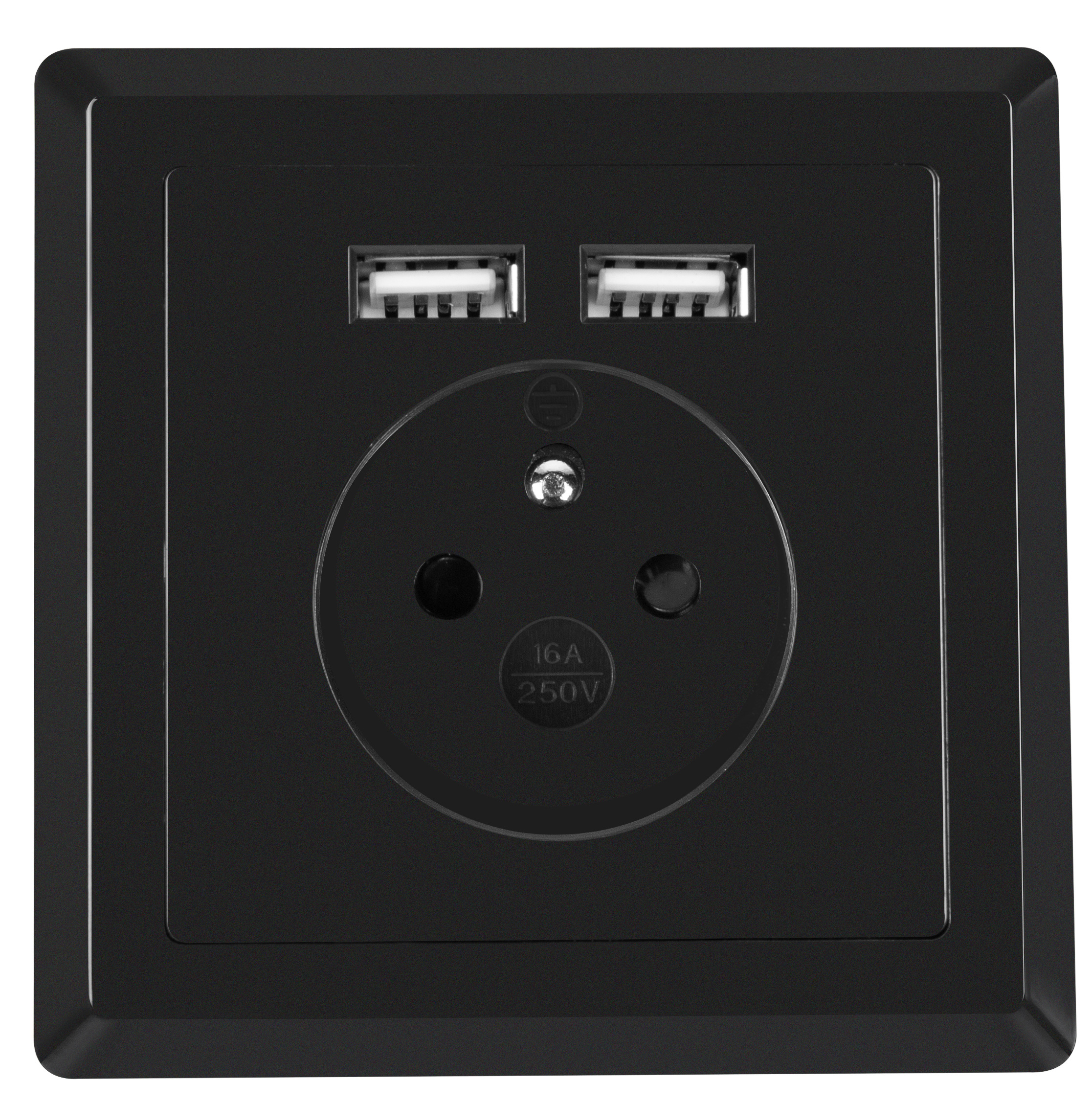 Gniazdo Podtynkowe 230V Pojedyncze + 2x USB 2.1a French Lanberg czarne