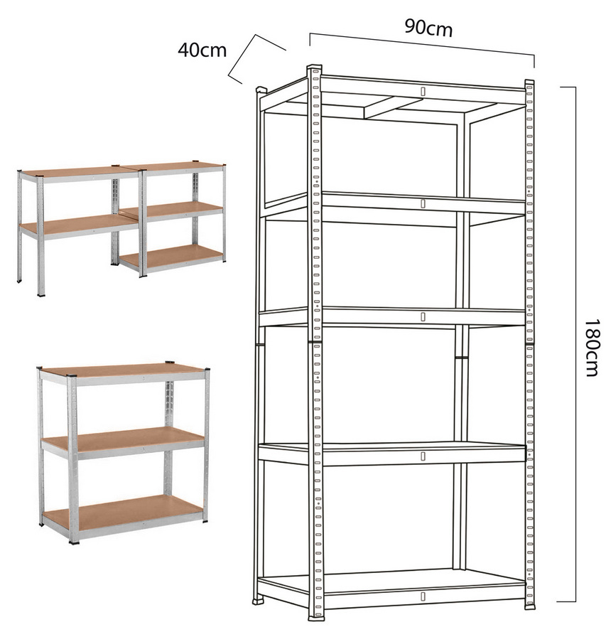 Regał magazynowy metalowy szafka 175 kg x5 180x90x40cm GreenBlue, ocynk, rozkładany, MDF, GB378