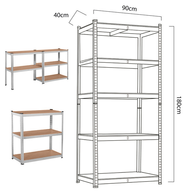 Zdjęcie produktu: Regał magazynowy metalowy szafka 175 kg x5 180x90x40cm GreenBlue, ocynk, rozkładany, MDF, GB378