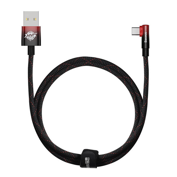 Zdjęcie produktu: Kabel przewód USB Typ-C kątowy 100cm Baseus Elbow, 100W, szybkie ładowanie - czarno-czerwony (CAVP000420)