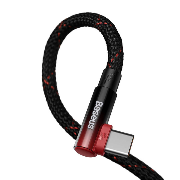 Zdjęcie produktu: Kabel przewód USB Typ-C kątowy 100cm Baseus Elbow, 100W, szybkie ładowanie - czarno-czerwony (CAVP000420)