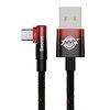 Miniatura zdjęcia: Kabel przewód USB Typ-C kątowy 100cm Baseus Elbow, 100W, szybkie ładowanie - czarno-czerwony (CAVP000420)