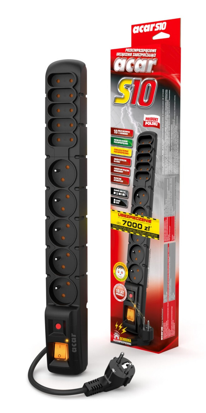 ACAR S10 5 gniazd PL+5 europlug 1.5m czarna