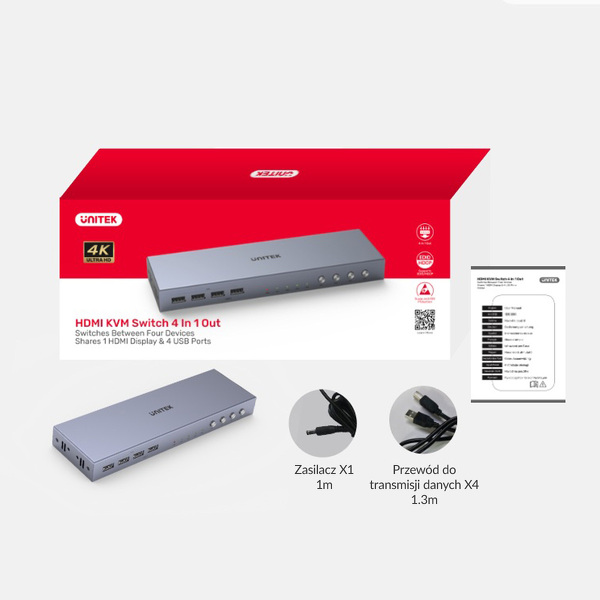 Zdjęcie produktu: Unitek switch / przełącznik KVM 4K HDMI 2.0 4-in 1-out +USB (V306A) Zdjęcie produktu: Unitek switch / przełącznik KVM 4K HDMI 2.0 4-in 1-out +USB (V306A)