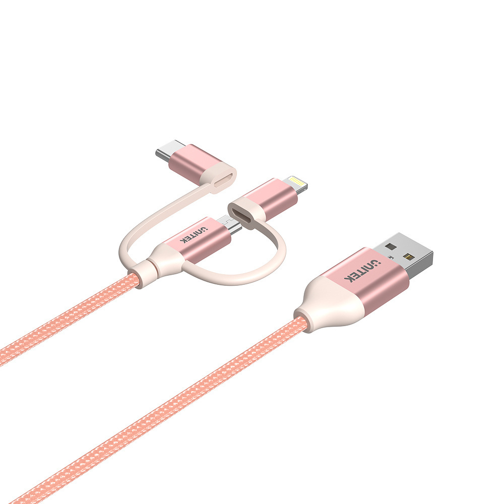 Kabel przewód USB Unitek 3w1 Lightning / USB TYP-C / microUSB 100cm różowy (Y-C4036ARG) Kabel przewód USB Unitek 3w1 Lightning / USB TYP-C / microUSB 100cm różowy (Y-C4036ARG)