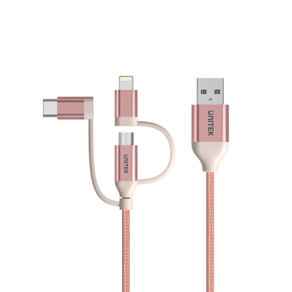 Zdjęcie produktu: Kabel przewód USB Unitek 3w1 Lightning / USB TYP-C / microUSB 100cm różowy (Y-C4036ARG) Zdjęcie produktu: Kabel przewód USB Unitek 3w1 Lightning / USB TYP-C / microUSB 100cm różowy (Y-C4036ARG)