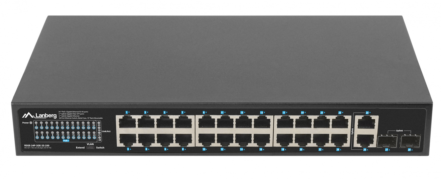 Zdjęcie produktu: Switch Lanberg 24X 1GB POE+/2X GB 2X SFP RACK 19