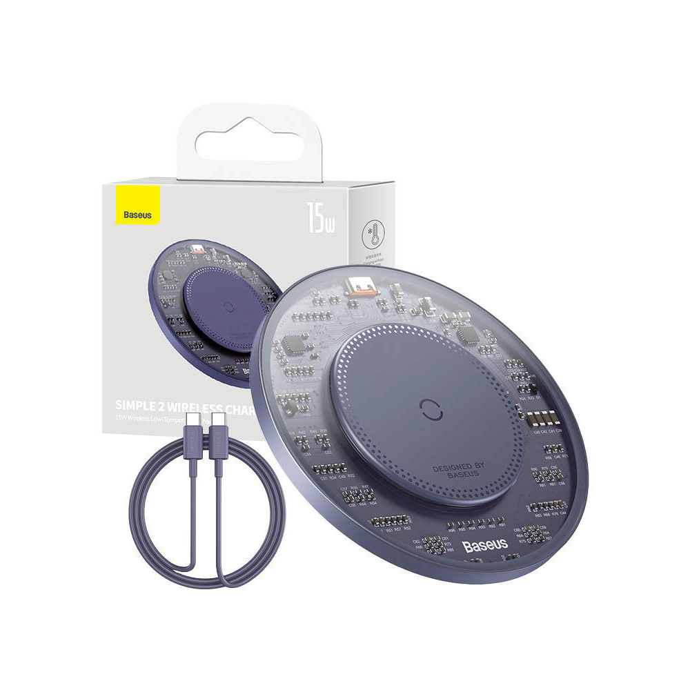 Bezprzewodowa ładowarka indukcyjna Baseus Simple 2, 15W z kablem USB TYP-C do USB TYP-C - fioletowa (CCJJ050005)