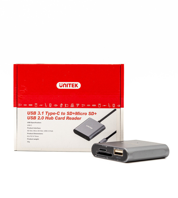 Zdjęcie produktu: Unitek Czytnik kart pamięci SD/microSD z hubem USB-A na złączu USB TYP-C
