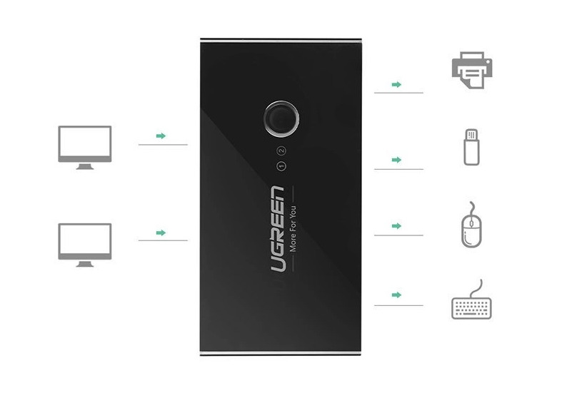Switch przełącznik KVM USB 2x4 UGREEN USB 3.0 - czarny (30768B) Switch przełącznik KVM USB 2x4 UGREEN USB 3.0 - czarny (30768B)