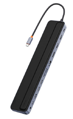 Miniatura produktu: Hub 12w1 Baseus Enjoyment, HUB USB-C do 2xHDMI+ 3xUSB 3.0+ PD+ DP+ SD/TF+ RJ45+Type-C+ 3.5mm - ciemny szary (WKSX030213)