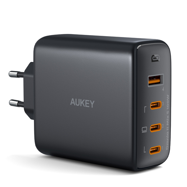 Zdjęcie produktu: Ładowarka sieciowa Aukey GaN, 3x USB-C, USB-A, QC, PD 100W (PA-B7S BK) Zdjęcie produktu: Ładowarka sieciowa Aukey GaN, 3x USB-C, USB-A, QC, PD 100W (PA-B7S BK)