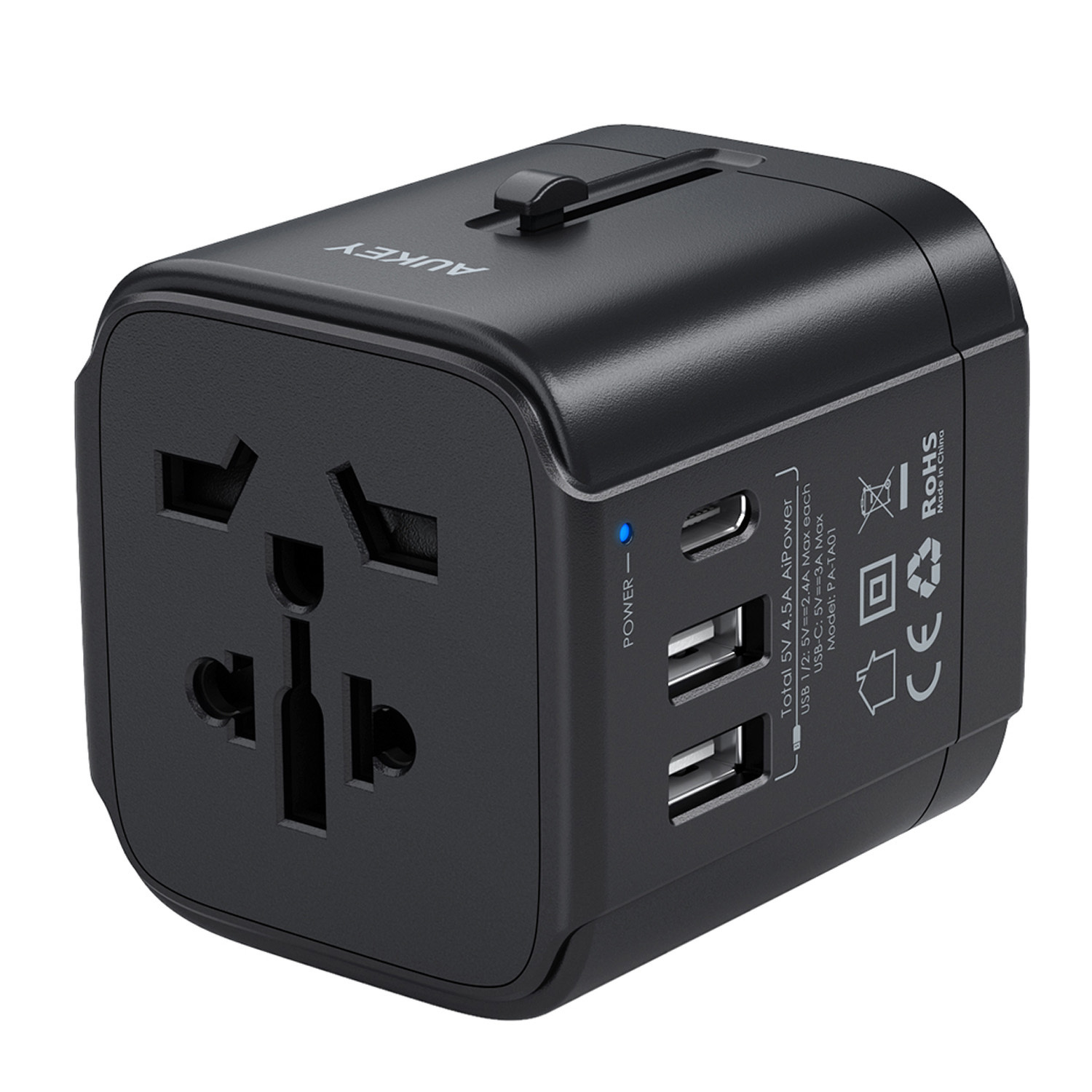 Ładowarka sieciowa Aukey podróżna EU/US/UK/AUS, Adapter DC 2x USB-A, USB-C, 15W (PA-TA01 BK) Ładowarka sieciowa Aukey podróżna EU/US/UK/AUS, Adapter DC 2x USB-A, USB-C, 15W (PA-TA01 BK)