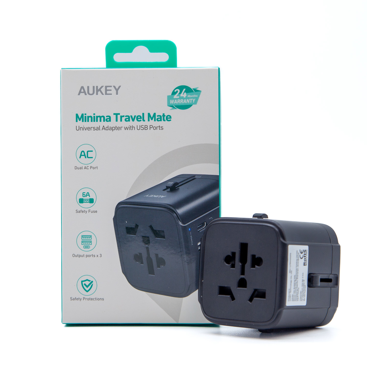 Ładowarka sieciowa Aukey podróżna EU/US/UK/AUS, Adapter DC 2x USB-A, USB-C, 15W (PA-TA01 BK) Ładowarka sieciowa Aukey podróżna EU/US/UK/AUS, Adapter DC 2x USB-A, USB-C, 15W (PA-TA01 BK)